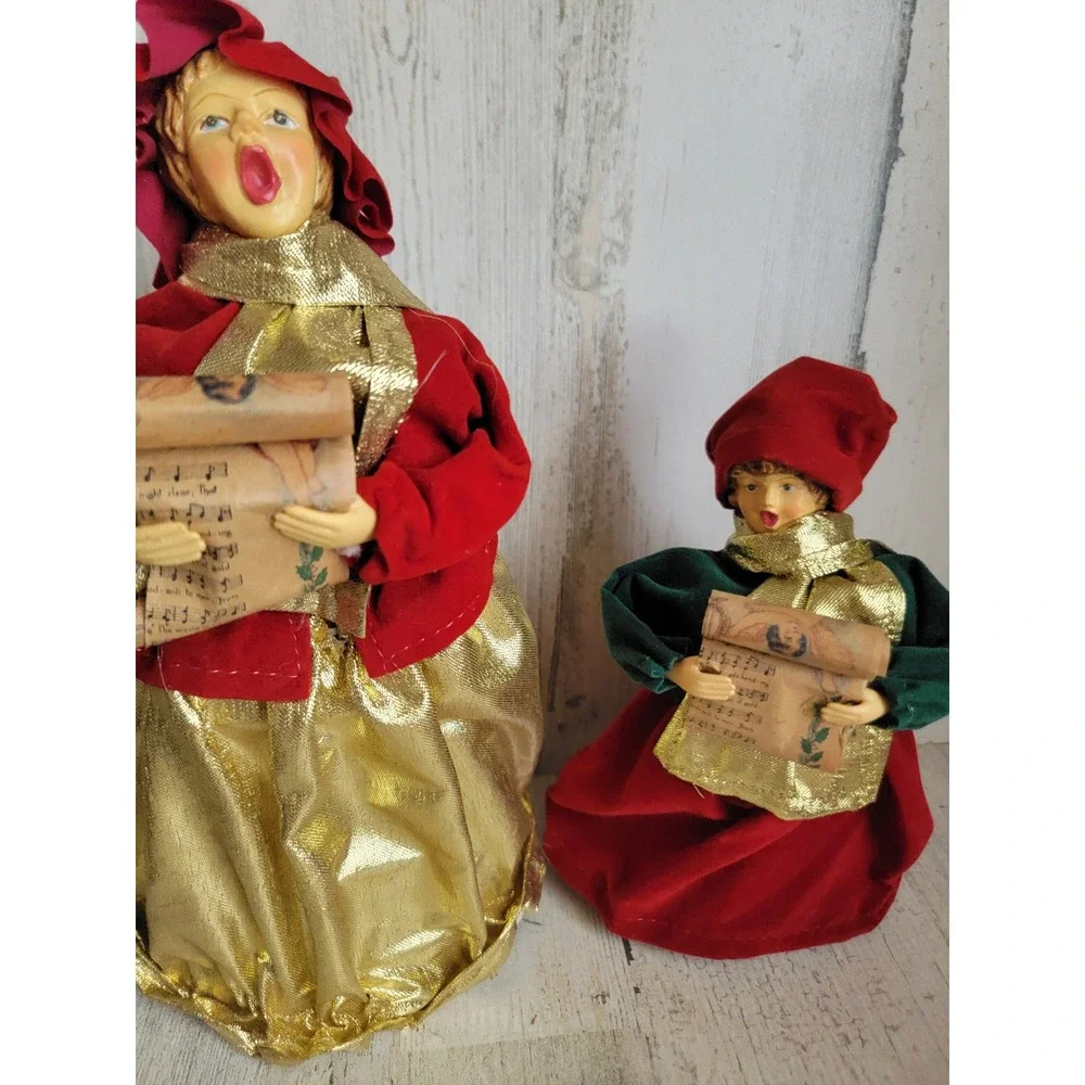 Vintage Victorian mom daughter Caroler Xmas unique home decor set